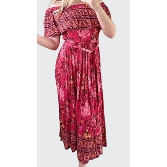 Margaux Riviera Womens Fuschia Floral Bohemian Off the Shoulder Maxi Dress 2X - Picture 12 of 12